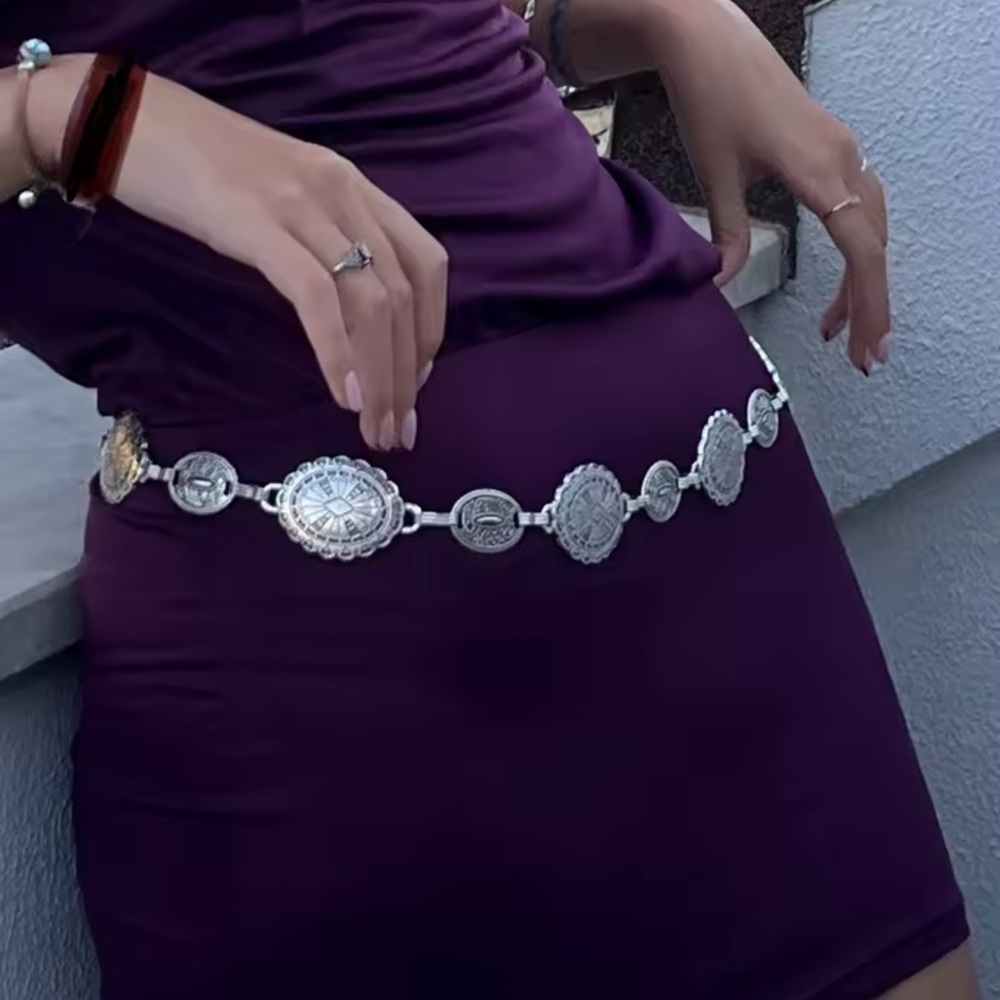 Anthropologie Silver Concho Coin Link Belt